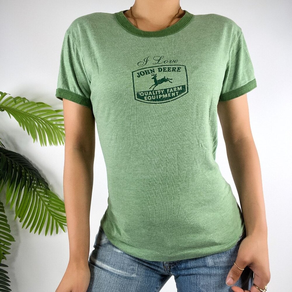 Vintage Y2K John Deere Green Ringer T-Shirt Classic American Apparel / XL